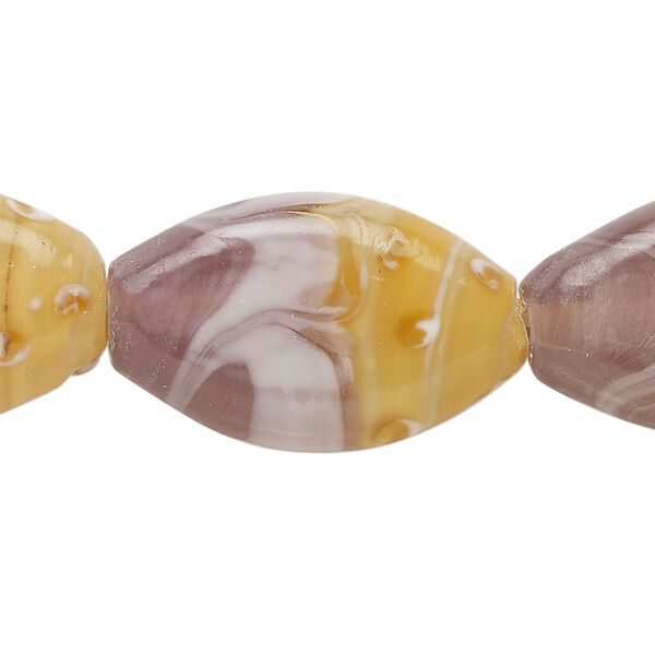 Bead, lampworked glass, translucent multicolored, 24x17mm-29x18mm flat oval with swirl design. Sold per 8-inch strand, approximately 7 beads. image number 0