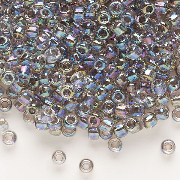 Seed bead, Dyna-Mites™, glass, transparent rainbow inside lilac, #6 round. Sold per 40-gram pkg. image number 0