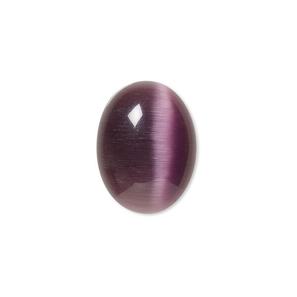 Cabochon, cat's eye glass (fiber optic glass), purple, 20x15mm calibrated oval, quality grade. Sold per pkg of 4. image number 0