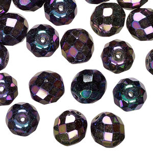 Bead 1pkg600 Czech fire-polished glass, metallic iris purple, 10mm faceted round.