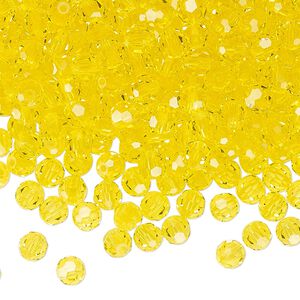 Bead 24pk citrine, Preciosa Czech crystal 4mm round