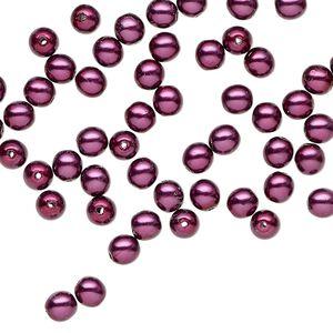 Czech Glass 1pkg100, round druk bead pearl-coated deep fuchsia 4mm