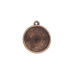 Drop, Almost Instant Jewelry®, antique copper-plated pewter (tin-based alloy), 18mm round with 16mm rivoli setting. Sold individually.