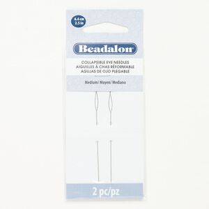 Needle stainless steel 2pk 0.3mm twisted collapsible eye, Beadalon® silver finish 2.5 inch