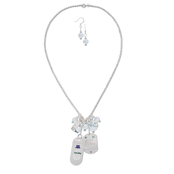 Necklace and earring set, One of a Kind Jewelry, sterling silver / silver-plated brass / crystal, multi-blues, 18 inches. Only one available. image number 0