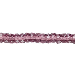Bead, Czech fire-polished glass, amethyst purple, 6x3mm faceted rondelle. Sold per 15-1/2" to 16" strand.