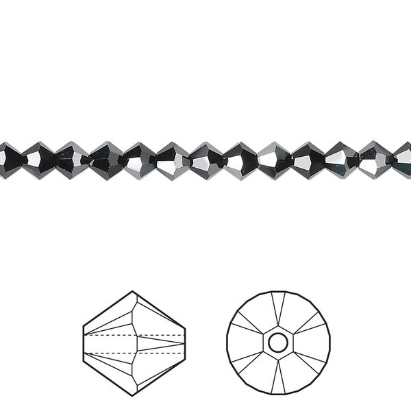 Bead 48pk jet hematite, Crystal Passions® 4mm bicone 5328 image number 0