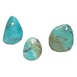 Turquoise 1pkg3, hand-cut top-drilled puffed teardrop / oval / freeform drop, mix 16x14mm-26x22mm blue & green