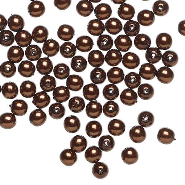 Bead, Czech pearl-coated glass druk 1pkg100, opaque chocolate, 4mm round. image number 0