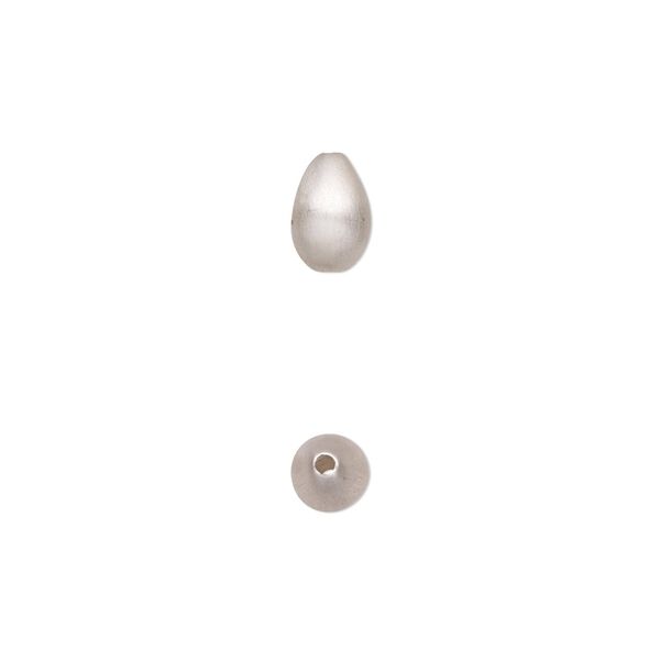 Bead, satin-finished sterling silver, 8x5mm teardrop. Sold individually. image number 0