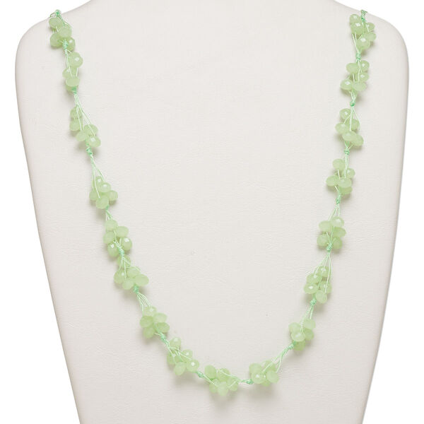Necklace, glass and nylon cord, light green, 8x6mm faceted rondelle, 32-inch continuous loop. Sold individually. image number 0