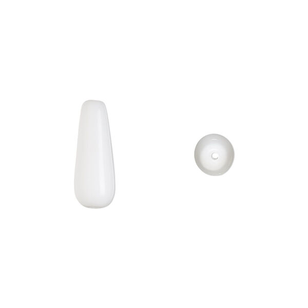Bead, Czech pressed glass, opaque white, 16x6mm teardrop. Sold per 15-1/2" to 16" strand, approximately 25 beads. image number 0