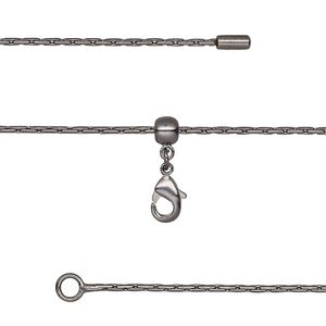 Chain 1pkg1 Boston link, 1mm / lobster claw clasp, black-finished brass adjustable 16-23.5 inch