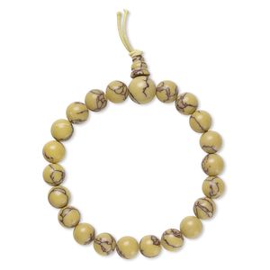 Bracelet, stretch, "turquoise" (imitation) resin, yellow, 7-8mm round, 6 inches. Sold individually.