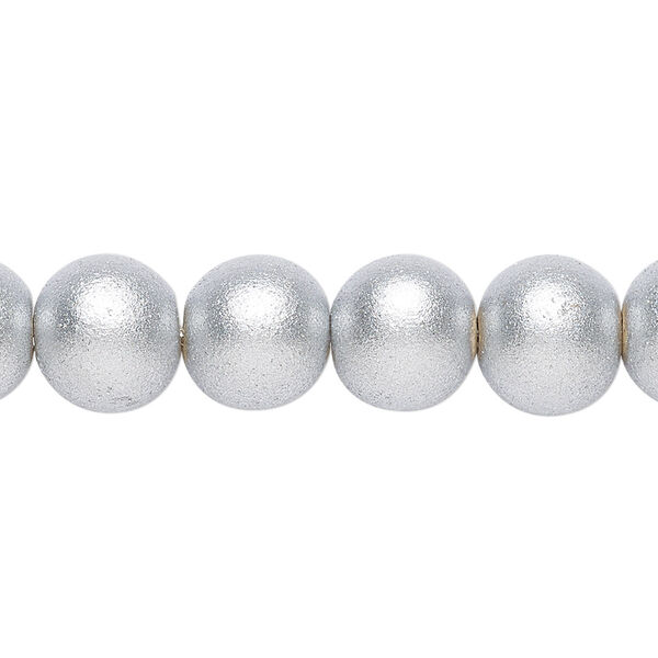 Bead, painted Taiwanese cheesewood (coated), metallic silver, 9-10mm round. Sold per pkg of (2) 15-1/2" to 16" strands. image number 0