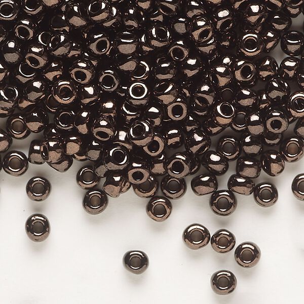 Seed bead, Dyna-Mites™, glass, opaque iris dark bronze, #6 round. Sold per 1/2 kilogram pkg. image number 0
