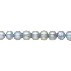 Freshwater pearl 1pkg1, semi-round, 15.5-16 inch light blue peacock 5-7mm cultured