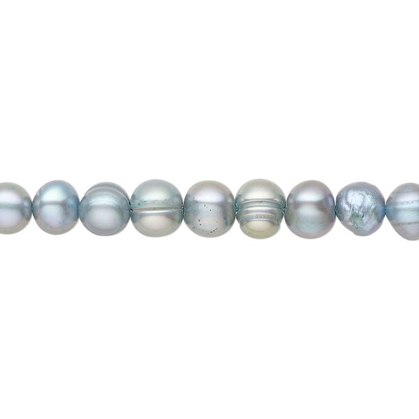 Freshwater pearl 1pkg1, semi-round, 15.5-16 inch light blue peacock 5-7mm cultured image number 0