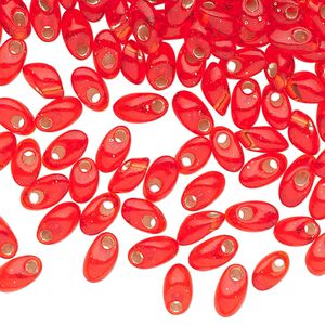 Seed bead, Miyuki, glass, pkg/250g, 7x4mm long magatama, transparent silver-lined red, (LMA-10).