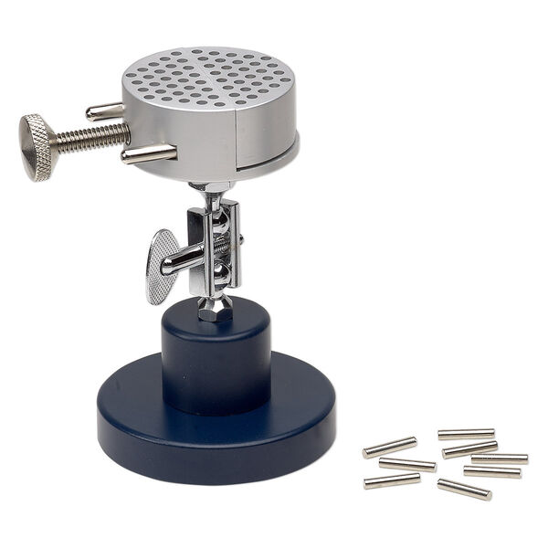 Wire-wrapping tool, Peg Leg™, steel / aluminum / rubber, blue, adjustable up to 4 inches tall with adjustable jig head and 2-3/4 inch base with 8 head pins. Sold individually. image number 0