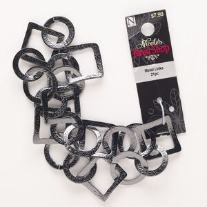 Chain, steel, pkg/14 inches, 33mm textured flat round and 33mm textured flat diamond, black finish.