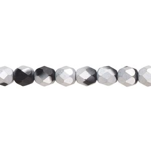 Bead, Czech fire-polished glass, opaque black half-coated matte Labrador, 6mm faceted round. Sold per 15-1/2" to 16" strand.