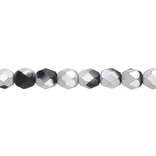Bead, Czech fire-polished glass, opaque black half-coated matte Labrador, 6mm faceted round. Sold per 15-1/2" to 16" strand. image number 0