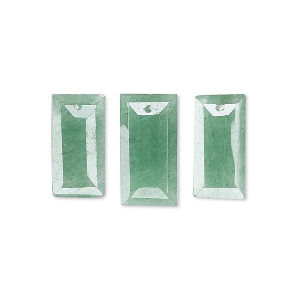 Green aventurine 1pkg3, hand-cut top-drilled faceted baguette drop natural B grade, 16x8mm-21x10mm / 14x7mm-19x10mm image number 0