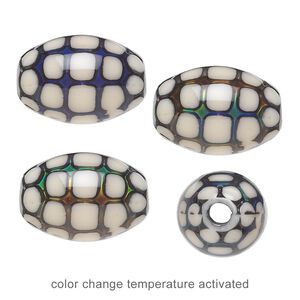 Bead, acrylic, cream and multicolored, 19x13mm color-changing barrel with turtle shell pattern. Sold per pkg of 4.