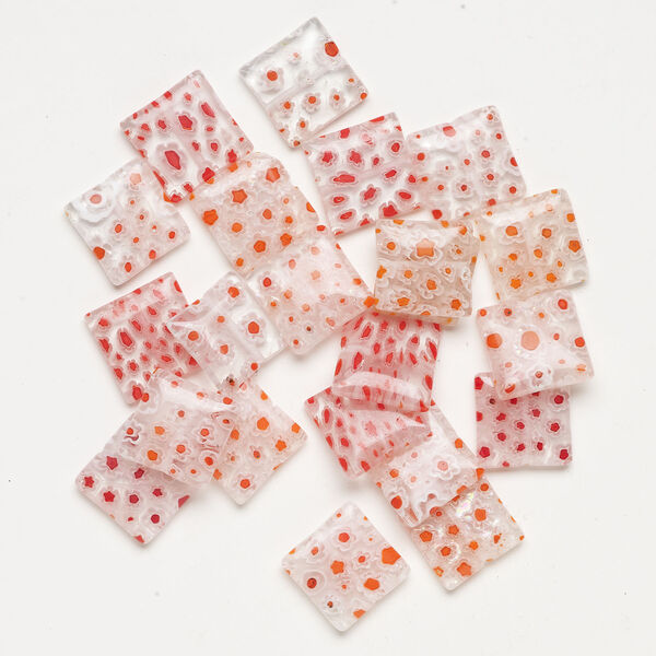 Millefiori glass 1pkg2oz, puffed square bead translucent multicolored 17-18mm image number 1