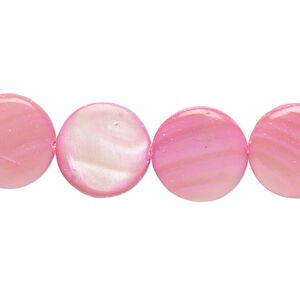 Mother-of-pearl shell 1pkg1, flat round bead 15 inch dark pink 14-15mm