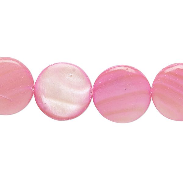 Mother-of-pearl shell 1pkg1, flat round bead 15 inch dark pink 14-15mm image number 0
