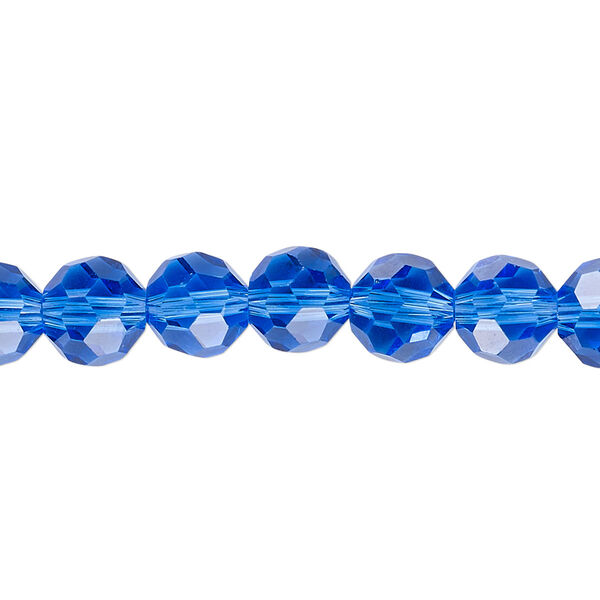 Bead 1pk 32 facets transparent medium blue, Celestial Crystal® 8mm round 15.5-16 inch image number 0
