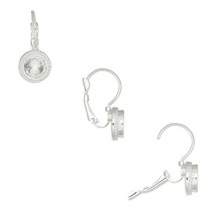 Ear wire leverback 1pkg2 Almost instant jewelry® silver-plated "pewter" (zinc-based alloy), 25.5mm / SS34 chaton glue-in setting, 1 pair