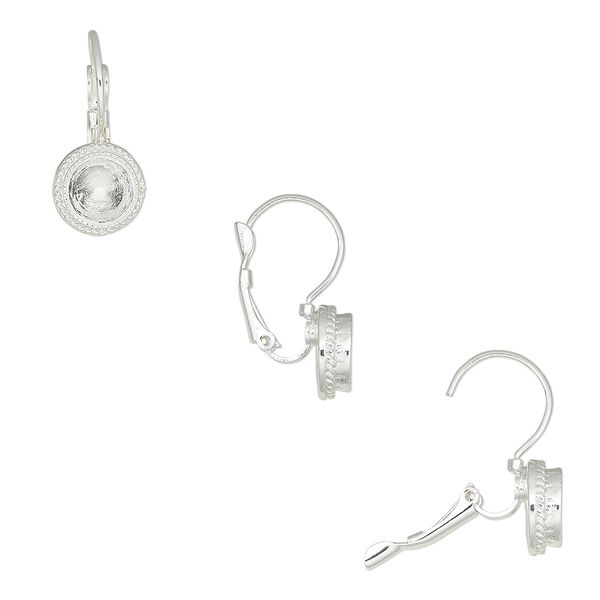 Ear wire leverback 1pkg2 Almost instant jewelry® silver-plated "pewter" (zinc-based alloy), 25.5mm / SS34 chaton glue-in setting, 1 pair image number 0