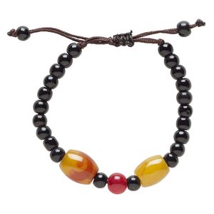 Red agate / yellow agate / glass / waxed cotton 1pkg1, oval bracelet adjustable 5-7.5 inch 9mm
