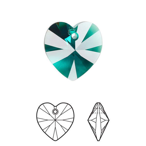 Drop 2pk emerald, Crystal Passions® 18mm pendant heart 6228 image number 0
