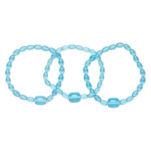 Bracelet, stretch, glass, aqua blue, 7-8 inches wearable length. Sold per pkg of 3.