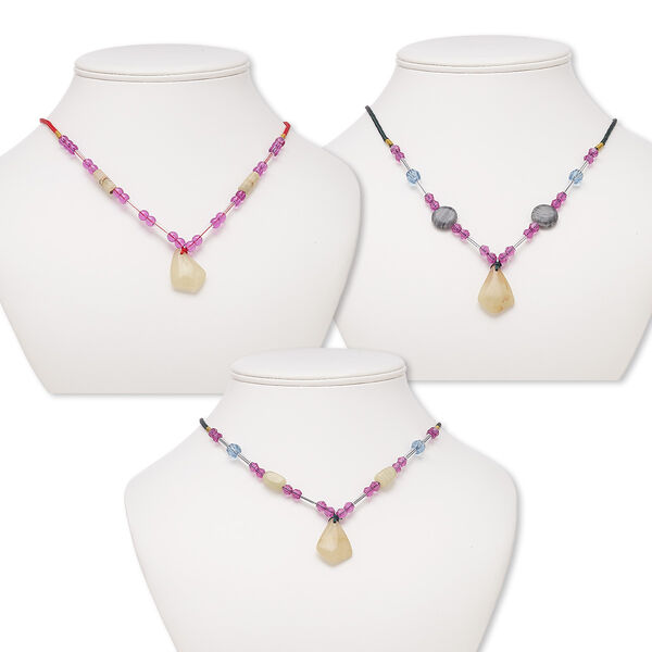 Italian "onyx" / multi-gemstone / acrylic 1pkg3, shield necklace B- grade, continuous 20 inch mix 28x19mm-30x20mm image number 0