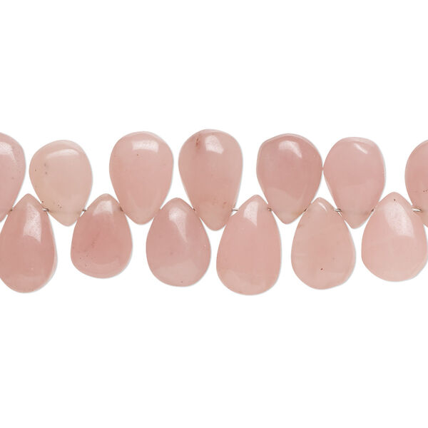 Bead, pink chalcedony (dyed), 9x6mm-10x7mm hand-cut top-drilled faceted puffed teardrop with 0.4-1.4mm hole, B grade, Mohs hardness 6-1/2 to 7. Sold per 8-inch strand, approximately 55 beads. image number 0