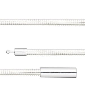 Chain, silver-plated brass, 3mm omega, 20 inches with pop-style clasp. Sold individually.