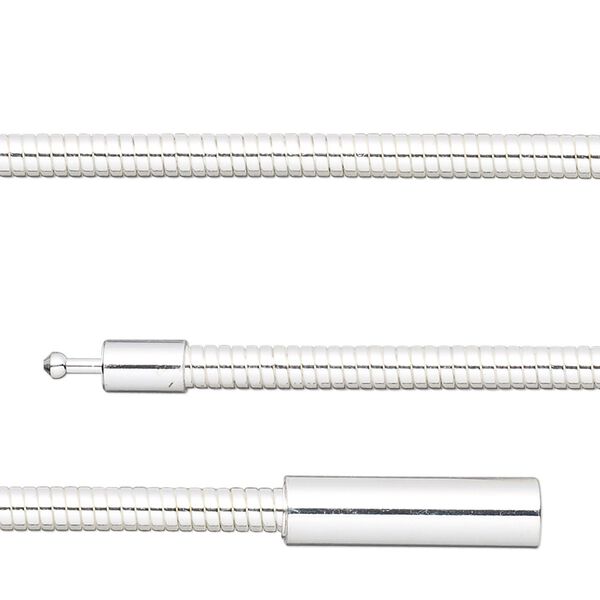 Chain, silver-plated brass, 3mm omega, 20 inches with pop-style clasp. Sold individually. image number 0