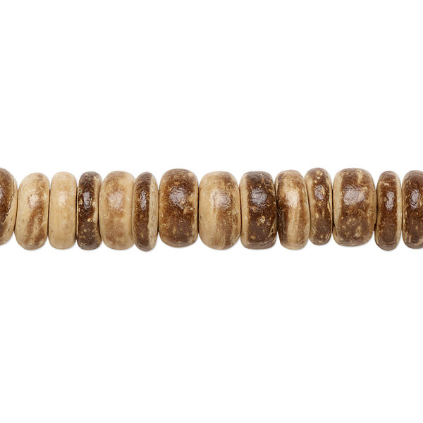 Bead, wood (waxed), light and dark brown, 7x2mm-8x4.5mm hand-cut rondelle. Sold per pkg of (2) 15-1/2" to 16" strands. image number 0