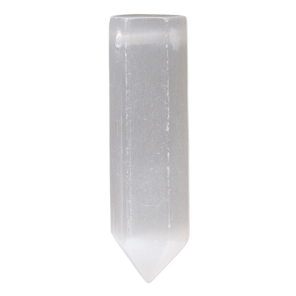 Bead, selenite (waxed), 39x9mm-42x10mm hand-cut top-drilled faceted point, B grade, Mohs hardness 2 to 2-1/2. Sold individually. image number 0
