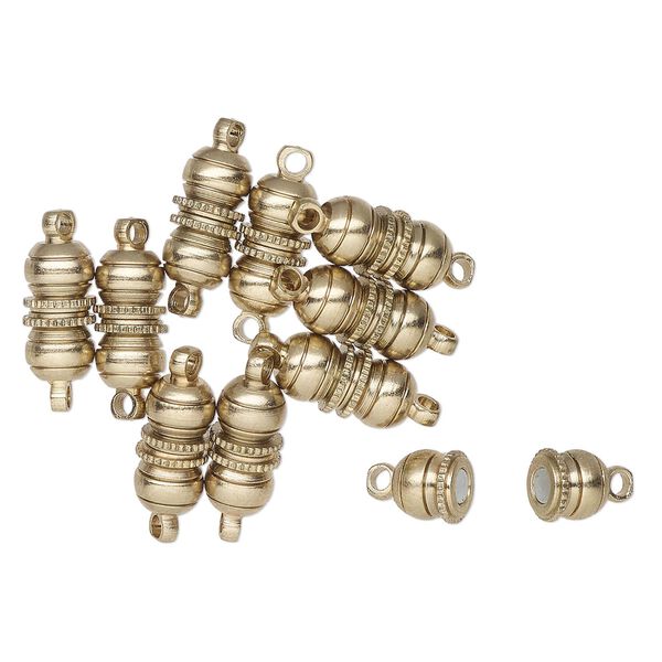 Clasp magnetic 1pkg10, 12x6mm double ball, antique brass-finished brass 1-strand image number 0