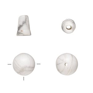 Howlite 2pkg2, T-drilled round / cone bead natural 10mm / 9x7mm