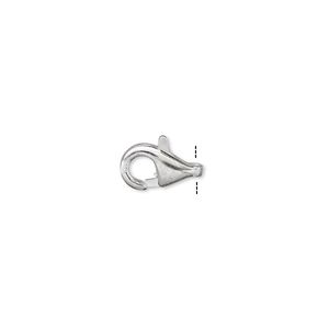 Clasp lobster claw 1pkg10 silver-plated, 10x6mm, brass 1-strand