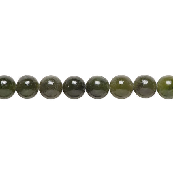 Bead, nephrite jade (natural), medium to dark, 6mm round, B grade, Mohs hardness 6 to 6-1/2. Sold per 15-1/2" to 16" strand. image number 0