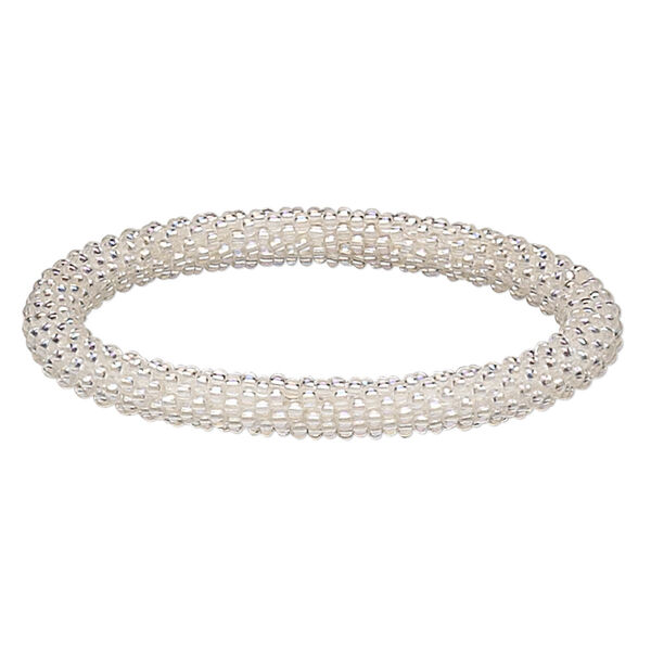 Bracelet, bangle, glass and cotton, clear AB, 7.5mm wide, 7 inches. Sold per pkg of 2. image number 0