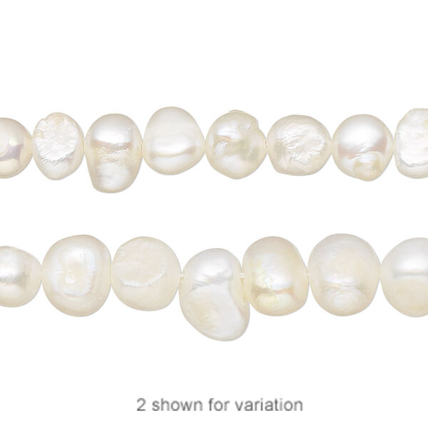 Pearl, cultured freshwater (bleached), white, 4-6mm flat-sided potato, D grade, Mohs hardness 2-1/2 to 4. Sold per 15-inch strand. image number 0